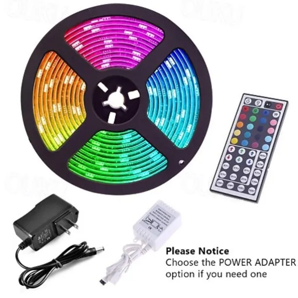 5M 16.4ft LED Strip Lights RGB TV Backlight Bedroom Kitchen Decor 300 x 5050SMD IR 44Key Remote Control Self-adhesive Color-Changing