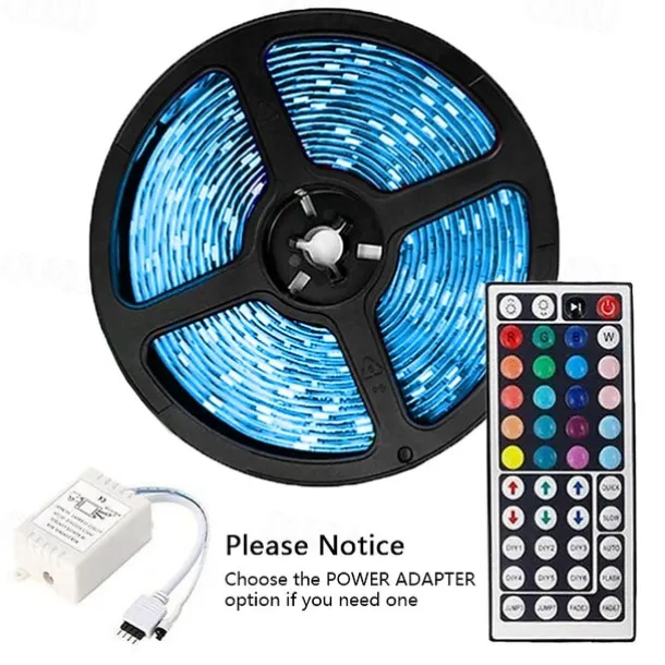 5M 16.4ft LED Strip Lights RGB TV Backlight Bedroom Kitchen Decor 300 x 5050SMD IR 44Key Remote Control Self-adhesive Color-Changing
