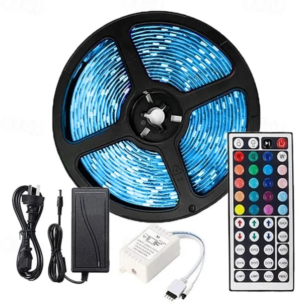 5M 16.4ft LED Strip Lights RGB TV Backlight Bedroom Kitchen Decor 300 x 5050SMD IR 44Key Remote Control Self-adhesive Color-Changing