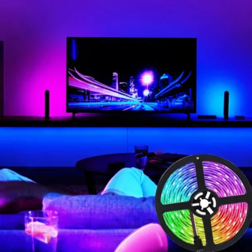 5m 16.4ft Smart LED RGB Strip Light 150 LEDs 5050 SMD TV Backlight Home Décor Work with Alexa Google 10mm 24Keys Remote Controller DC Cables WiFi App Control USB Self-adhesive 5V USB Powered