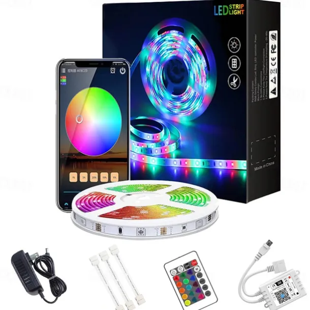 10M 33ft Smart SMD 5050 RGB LED Strip Light WIFI App Controlled Music Sync Work with Alexa Google Home Kitchen TV Party 180 LEDs with 24-Key Controller DC12V
