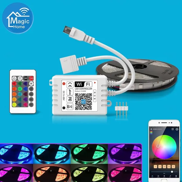10M 33ft Smart SMD 5050 RGB LED Strip Light WIFI App Controlled Music Sync Work with Alexa Google Home Kitchen TV Party 180 LEDs with 24-Key Controller DC12V