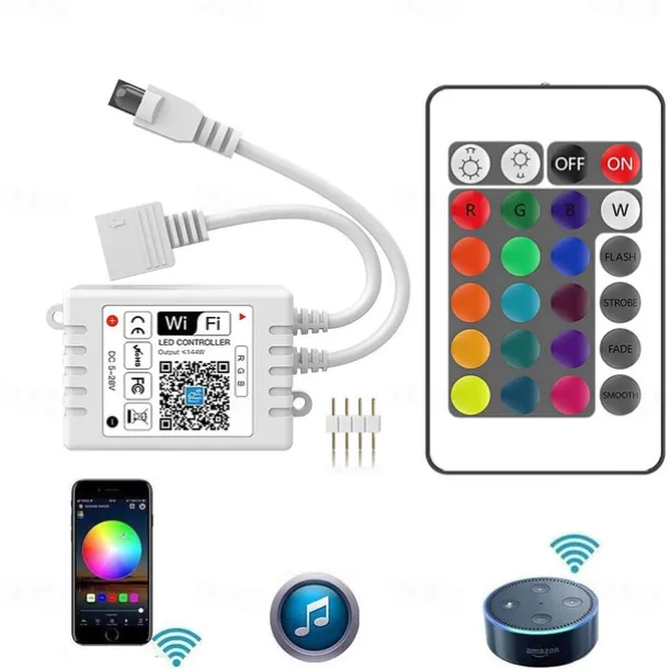 10M 33ft Smart SMD 5050 RGB LED Strip Light WIFI App Controlled Music Sync Work with Alexa Google Home Kitchen TV Party 180 LEDs with 24-Key Controller DC12V