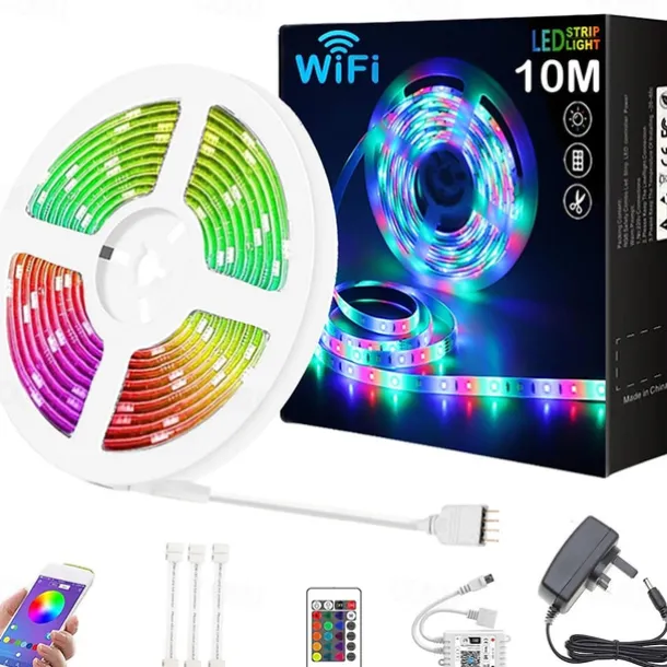 10M 33ft Smart SMD 5050 RGB LED Strip Light WIFI App Controlled Music Sync Work with Alexa Google Home Kitchen TV Party 180 LEDs with 24-Key Controller DC12V