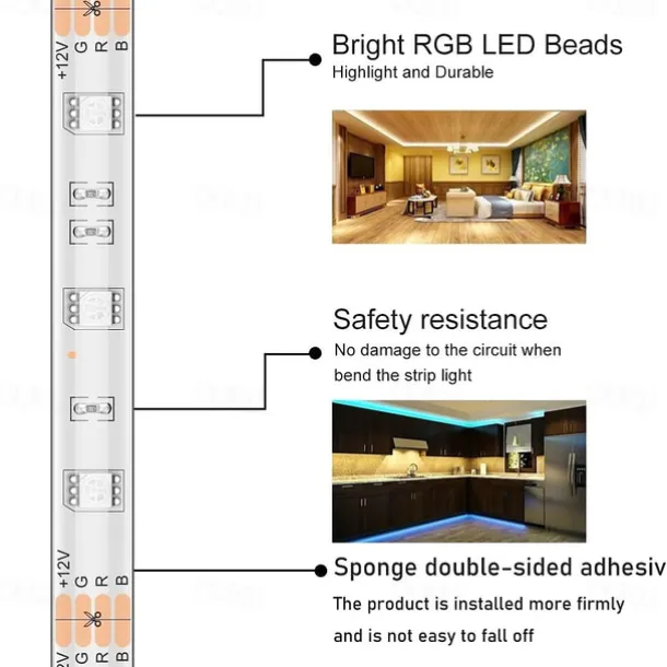 10M 33ft Smart SMD 5050 RGB LED Strip Light WIFI App Controlled Music Sync Work with Alexa Google Home Kitchen TV Party 180 LEDs with 24-Key Controller DC12V