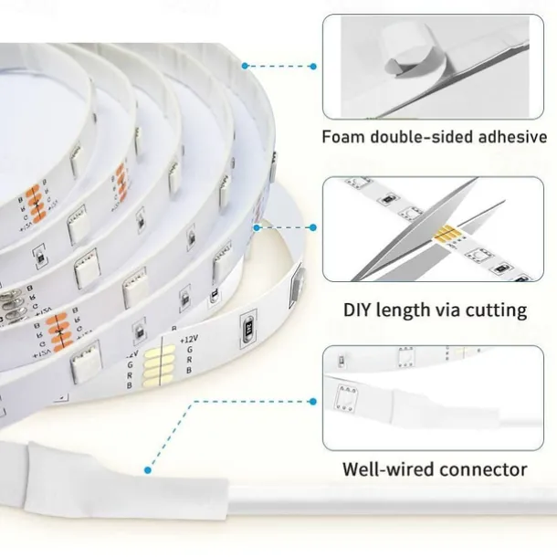 10M 33ft Smart SMD 5050 RGB LED Strip Light WIFI App Controlled Music Sync Work with Alexa Google Home Kitchen TV Party 180 LEDs with 24-Key Controller DC12V