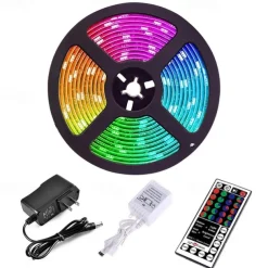 5M 16ft Waterproof LED Strip Lights TV Backlight RGB SMD2835 Tiktok Lights Flexible IR 44Key Remote Controller Linkable Self-adhesive Color-Changing