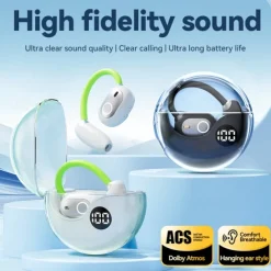 M80 Hands Free Telephone Driving Headset Ear Clip Bluetooth 5.3 Ergonomic Design Surround sound HIFI for Fitness Gym Workout Mobile Phone