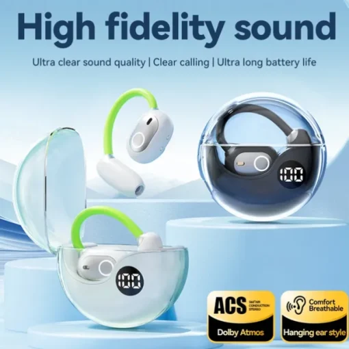 M80 Hands Free Telephone Driving Headset Ear Clip Bluetooth 5.3 Ergonomic Design Surround sound HIFI for Fitness Gym Workout Mobile Phone