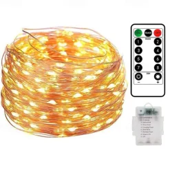 10M 100LED LED Fairy Lights LED String Lights Waterproof Remote Control 8 Function Copper Wire Outdoor AA Battery-Powered Christmas Wedding Birthday Family Party Room Decoration Without Batte