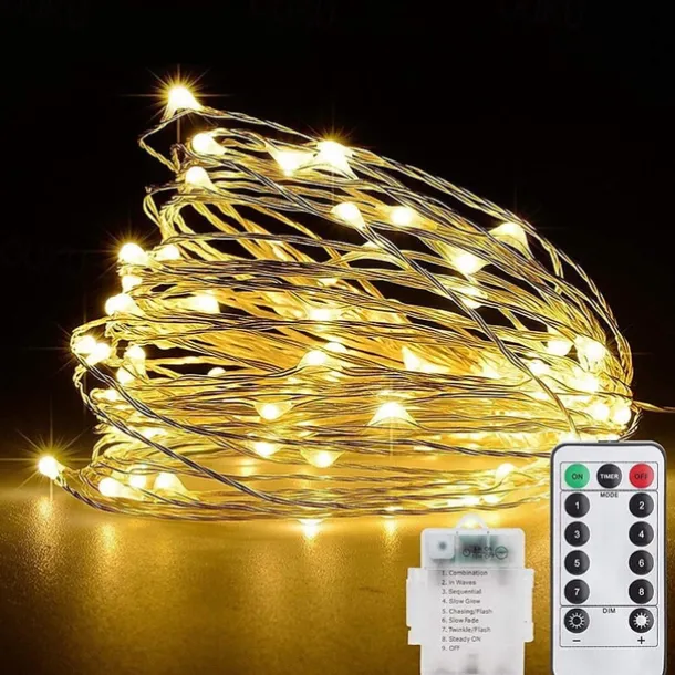 10M 100LED LED Fairy Lights LED String Lights Waterproof Remote Control 8 Function Copper Wire Outdoor AA Battery-Powered Christmas Wedding Birthday Family Party Room Decoration Without Batte