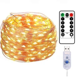 10M 100LED LED Fairy Lights LED String Lights Waterproof Remote Control 8 Function Copper Wire Outdoor AA Battery-Powered Christmas Wedding Birthday Family Party Room Decoration Without Batte
