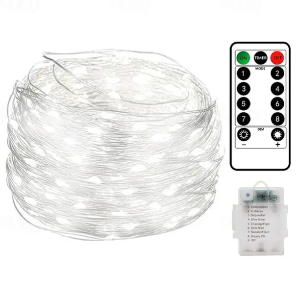 10M 100LED LED Fairy Lights LED String Lights Waterproof Remote Control 8 Function Copper Wire Outdoor AA Battery-Powered Christmas Wedding Birthday Family Party Room Decoration Without Batte