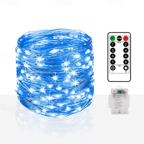 10M 100LED LED Fairy Lights LED String Lights Waterproof Remote Control 8 Function Copper Wire Outdoor AA Battery-Powered Christmas Wedding Birthday Family Party Room Decoration Without Batte