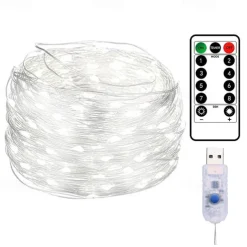 10M 100LED LED Fairy Lights LED String Lights Waterproof Remote Control 8 Function Copper Wire Outdoor AA Battery-Powered Christmas Wedding Birthday Family Party Room Decoration Without Batte