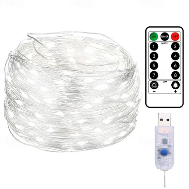 10M 100LED LED Fairy Lights LED String Lights Waterproof Remote Control 8 Function Copper Wire Outdoor AA Battery-Powered Christmas Wedding Birthday Family Party Room Decoration Without Batte