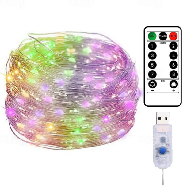 10M 100LED LED Fairy Lights LED String Lights Waterproof Remote Control 8 Function Copper Wire Outdoor AA Battery-Powered Christmas Wedding Birthday Family Party Room Decoration Without Batte
