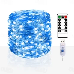 10M 100LED LED Fairy Lights LED String Lights Waterproof Remote Control 8 Function Copper Wire Outdoor AA Battery-Powered Christmas Wedding Birthday Family Party Room Decoration Without Batte