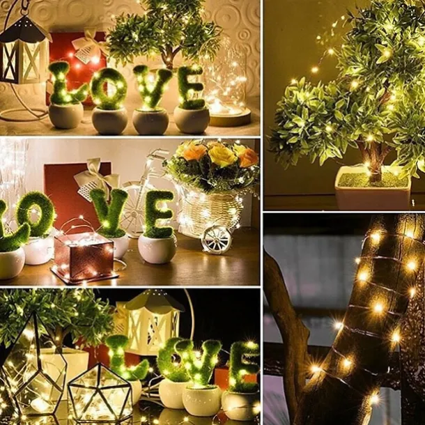 10M 100LED LED Fairy Lights LED String Lights Waterproof Remote Control 8 Function Copper Wire Outdoor AA Battery-Powered Christmas Wedding Birthday Family Party Room Decoration Without Batte