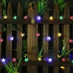 7M LED Solar Outdoor String Lights, 50 Cherry Blossom LEDs in Warm White, RGB, White & Blue, Waterproof Wedding Garden Christmas Decoration with Mounting Bracket