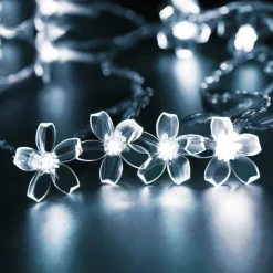 7M LED Solar Outdoor String Lights, 50 Cherry Blossom LEDs in Warm White, RGB, White & Blue, Waterproof Wedding Garden Christmas Decoration with Mounting Bracket