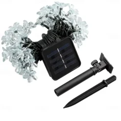 7M LED Solar Outdoor String Lights, 50 Cherry Blossom LEDs in Warm White, RGB, White & Blue, Waterproof Wedding Garden Christmas Decoration with Mounting Bracket