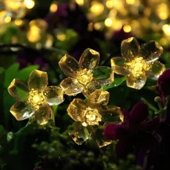 7M LED Solar Outdoor String Lights, 50 Cherry Blossom LEDs in Warm White, RGB, White & Blue, Waterproof Wedding Garden Christmas Decoration with Mounting Bracket