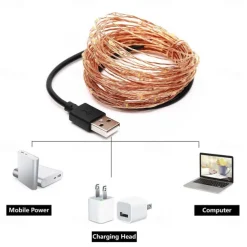 2M 20LED USB Powered Gypsophila String Lights, Warm White/Red Cuttable Design, Outdoor Garden String Lights Christmas Courtyard Decoration