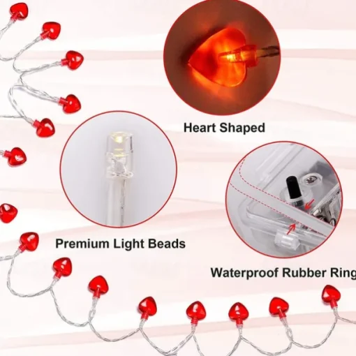 3M 20LED Valentine's Day Heart Fairy Lights with Remote Control, 8 Modes String Lights for Christmas Wedding Party Decoration