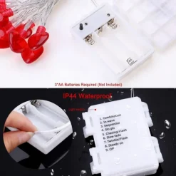 3M 20LED Valentine's Day Heart Fairy Lights with Remote Control, 8 Modes String Lights for Christmas Wedding Party Decoration