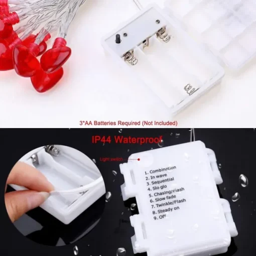 3M 20LED Valentine's Day Heart Fairy Lights with Remote Control, 8 Modes String Lights for Christmas Wedding Party Decoration