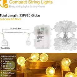 10m 80LEDs Globe String Lights Mini Ball with Remote Control LED Christmas Light Ball String Lights 10m 80LED 8 Modes Lighting Waterproof Fairy Lights Wedding Party Garden Bedroom Home Decoration