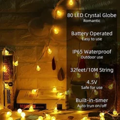10m 80LEDs Globe String Lights Mini Ball with Remote Control LED Christmas Light Ball String Lights 10m 80LED 8 Modes Lighting Waterproof Fairy Lights Wedding Party Garden Bedroom Home Decoration