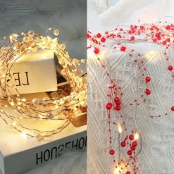 5m 50leds Pearl Wire Copper String Lights Battery Powered Fairy Lamp Christmas Wedding Party Home Garland Holiday Decoration