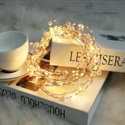 5m 50leds Pearl Wire Copper String Lights Battery Powered Fairy Lamp Christmas Wedding Party Home Garland Holiday Decoration
