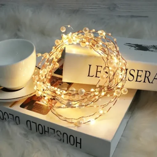 5m 50leds Pearl Wire Copper String Lights Battery Powered Fairy Lamp Christmas Wedding Party Home Garland Holiday Decoration