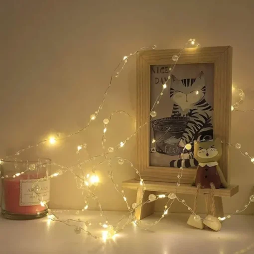 5m 50leds Pearl Wire Copper String Lights Battery Powered Fairy Lamp Christmas Wedding Party Home Garland Holiday Decoration