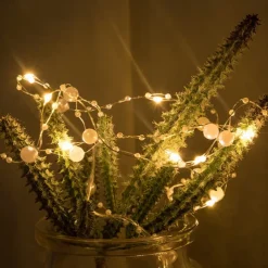 5m 50leds Pearl Wire Copper String Lights Battery Powered Fairy Lamp Christmas Wedding Party Home Garland Holiday Decoration