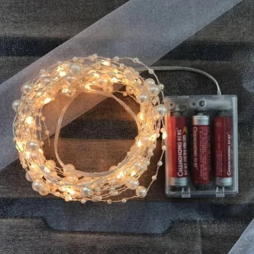 5m 50leds Pearl Wire Copper String Lights Battery Powered Fairy Lamp Christmas Wedding Party Home Garland Holiday Decoration