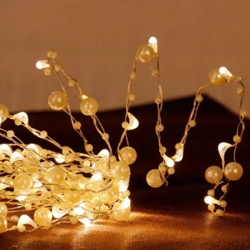 5m 50leds Pearl Wire Copper String Lights Battery Powered Fairy Lamp Christmas Wedding Party Home Garland Holiday Decoration