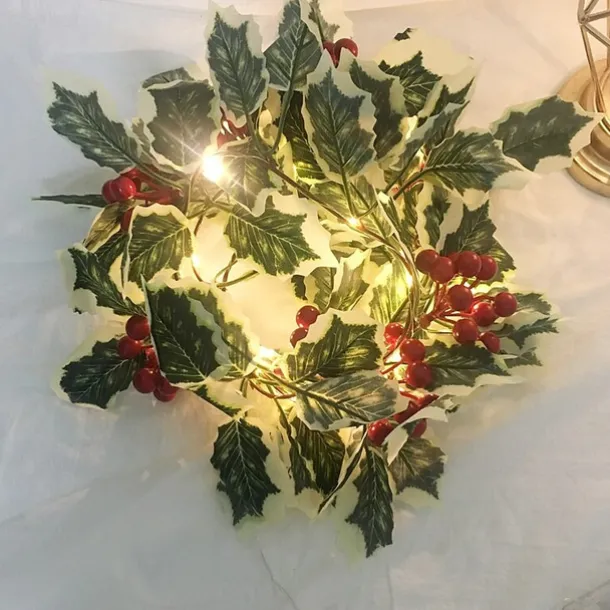 2M 20LEDs Red Berry Decorating String Lights Garland Handmade LED Ivy Leaf Copper Lights for Holiday Tree Home Decoration Lighting(without Battery)