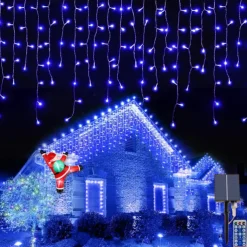 10M 400Leds Solar Icecle Curtain String Lights Christmas Outdoor Courtyard Garden Eaves Fence Stairs Festive Atmosphere Decorative Light String