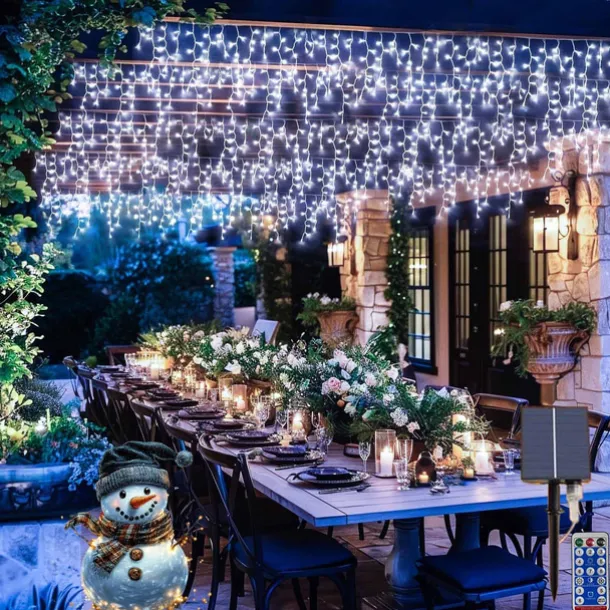 10M 400Leds Solar Icecle Curtain String Lights Christmas Outdoor Courtyard Garden Eaves Fence Stairs Festive Atmosphere Decorative Light String
