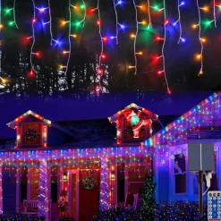 10M 400Leds Solar Icecle Curtain String Lights Christmas Outdoor Courtyard Garden Eaves Fence Stairs Festive Atmosphere Decorative Light String