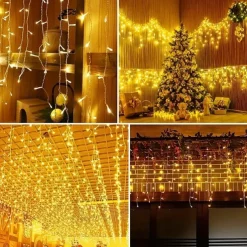 10M 400Leds Solar Icecle Curtain String Lights Christmas Outdoor Courtyard Garden Eaves Fence Stairs Festive Atmosphere Decorative Light String