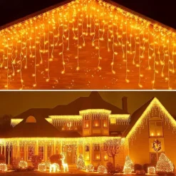 10M 400Leds Solar Icecle Curtain String Lights Christmas Outdoor Courtyard Garden Eaves Fence Stairs Festive Atmosphere Decorative Light String