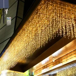 10M 400Leds Solar Icecle Curtain String Lights Christmas Outdoor Courtyard Garden Eaves Fence Stairs Festive Atmosphere Decorative Light String