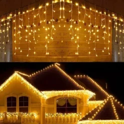 10M 400Leds Solar Icecle Curtain String Lights Christmas Outdoor Courtyard Garden Eaves Fence Stairs Festive Atmosphere Decorative Light String