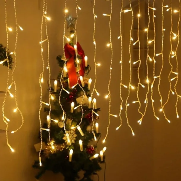 10M 400Leds Solar Icecle Curtain String Lights Christmas Outdoor Courtyard Garden Eaves Fence Stairs Festive Atmosphere Decorative Light String