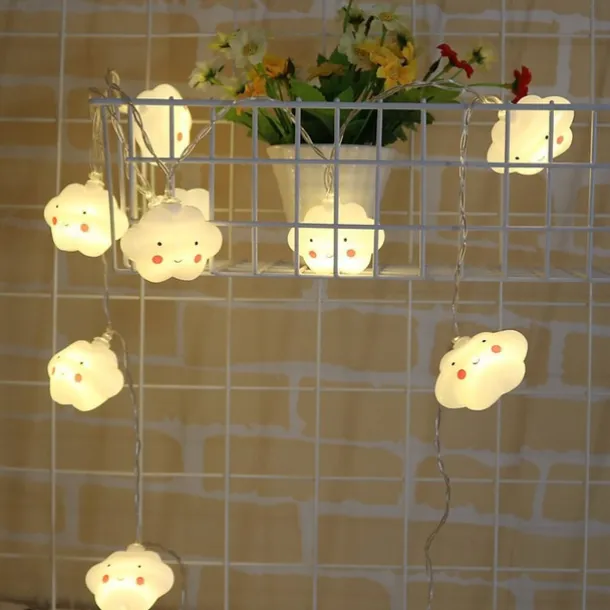 1.5M 3M Led String Holiday Lights Cute Cloud Christmas New Year Party Decor Fairy String Lights AA Battery Operated Warm White Xmas Lighting 10Leds 20Leds